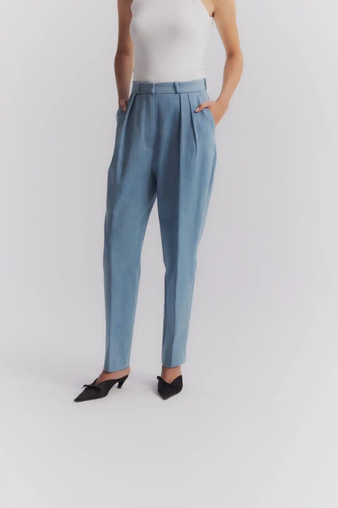 Light blue high-waisted denim trousers - Image 2