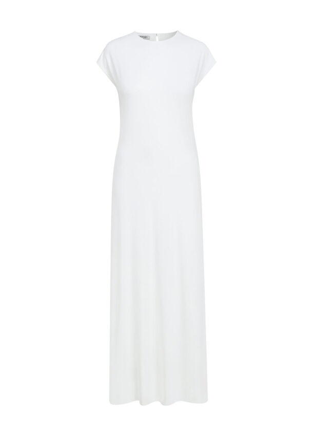 BETH long white bodycon dress with short sleeves in viscose
