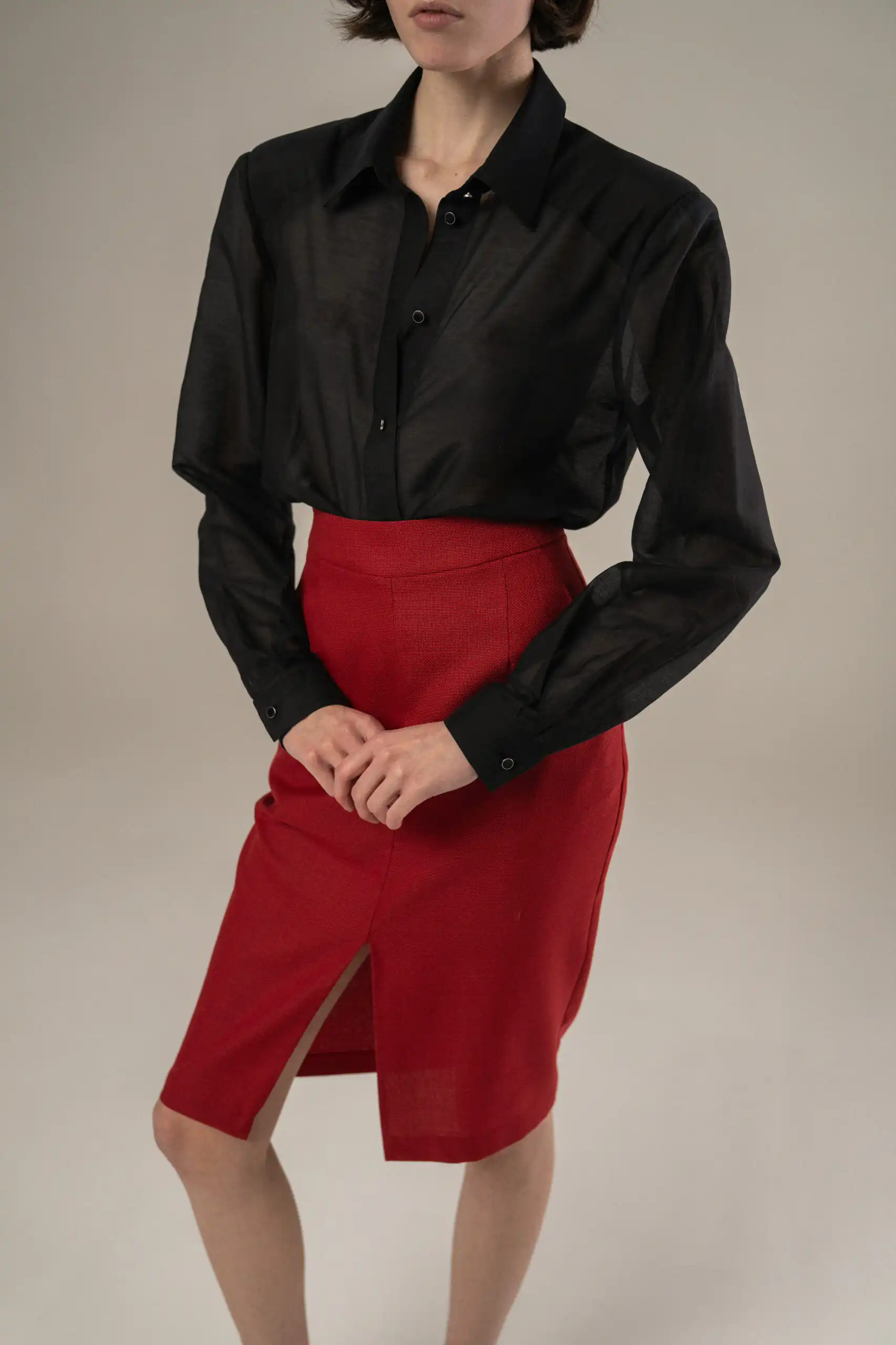 Sheer black shirt in cotton with a silk blend - Image 5