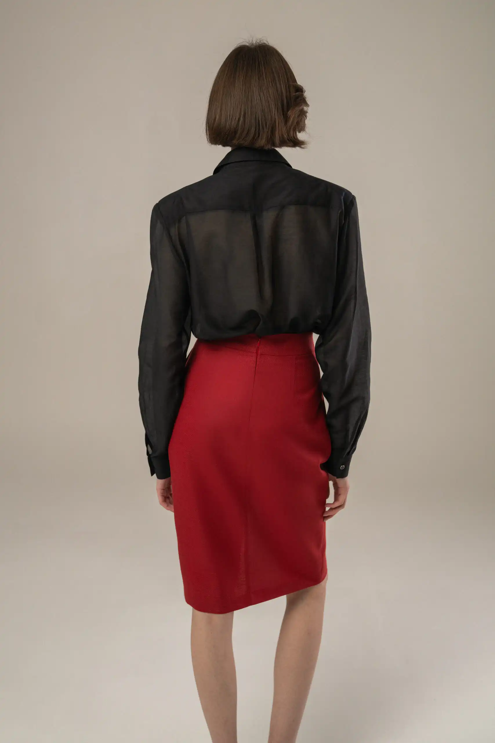 Sheer black shirt in cotton with a silk blend - Image 6