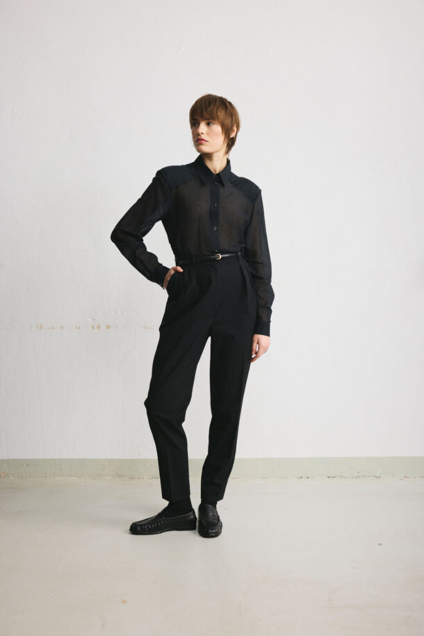 Sheer black shirt in cotton with a silk blend