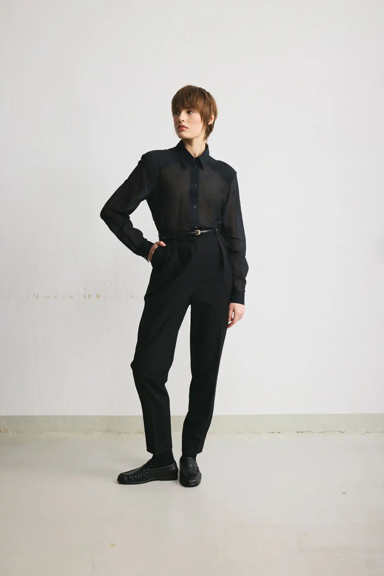 Sheer black shirt in cotton with a silk blend