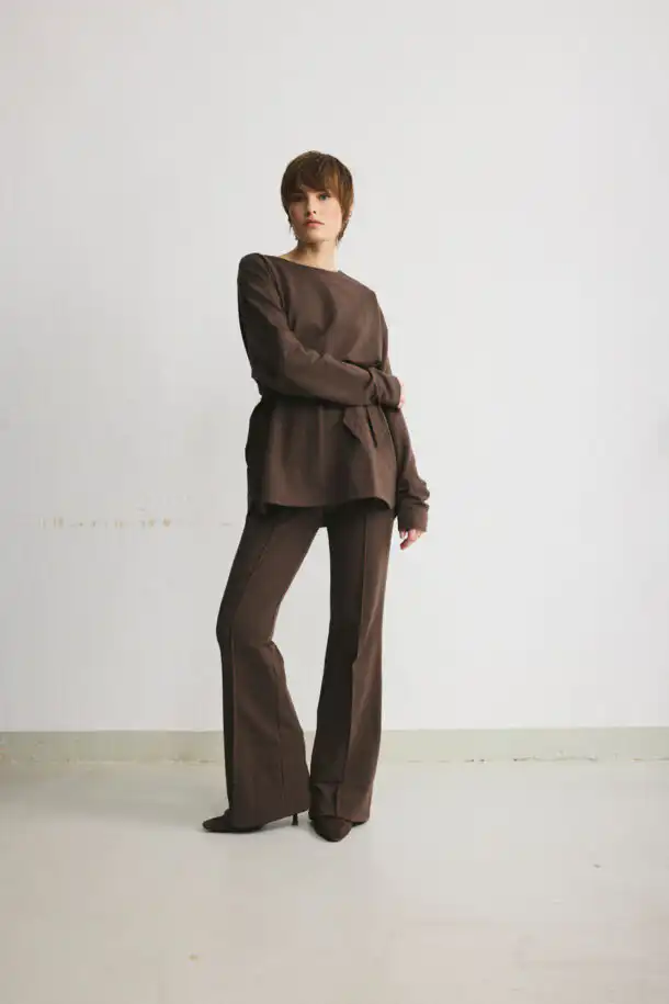 Brązowa bluza oversize z bawełny premium z linii LOUNGE
