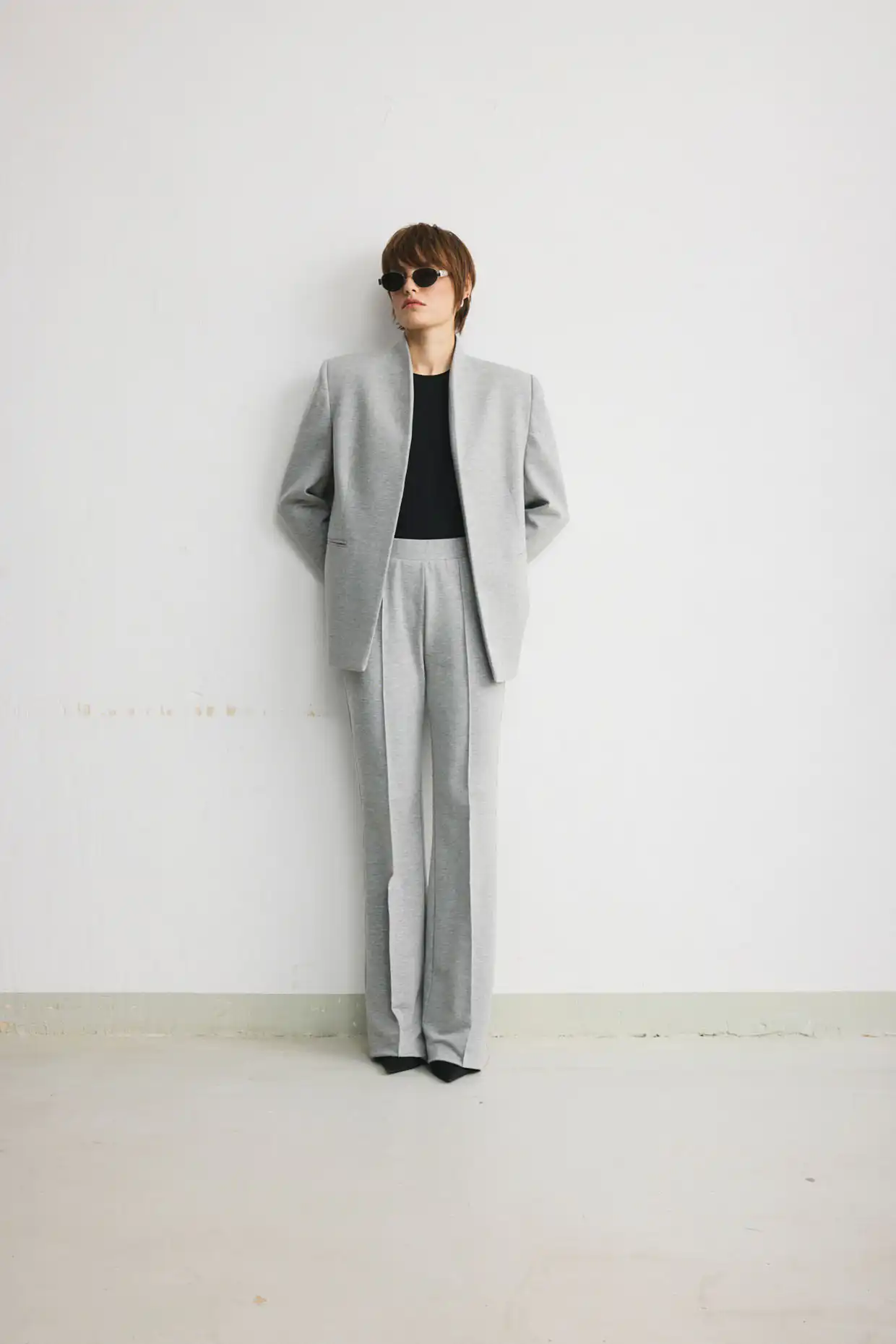 Women’s tailored cotton blazer in grey melange