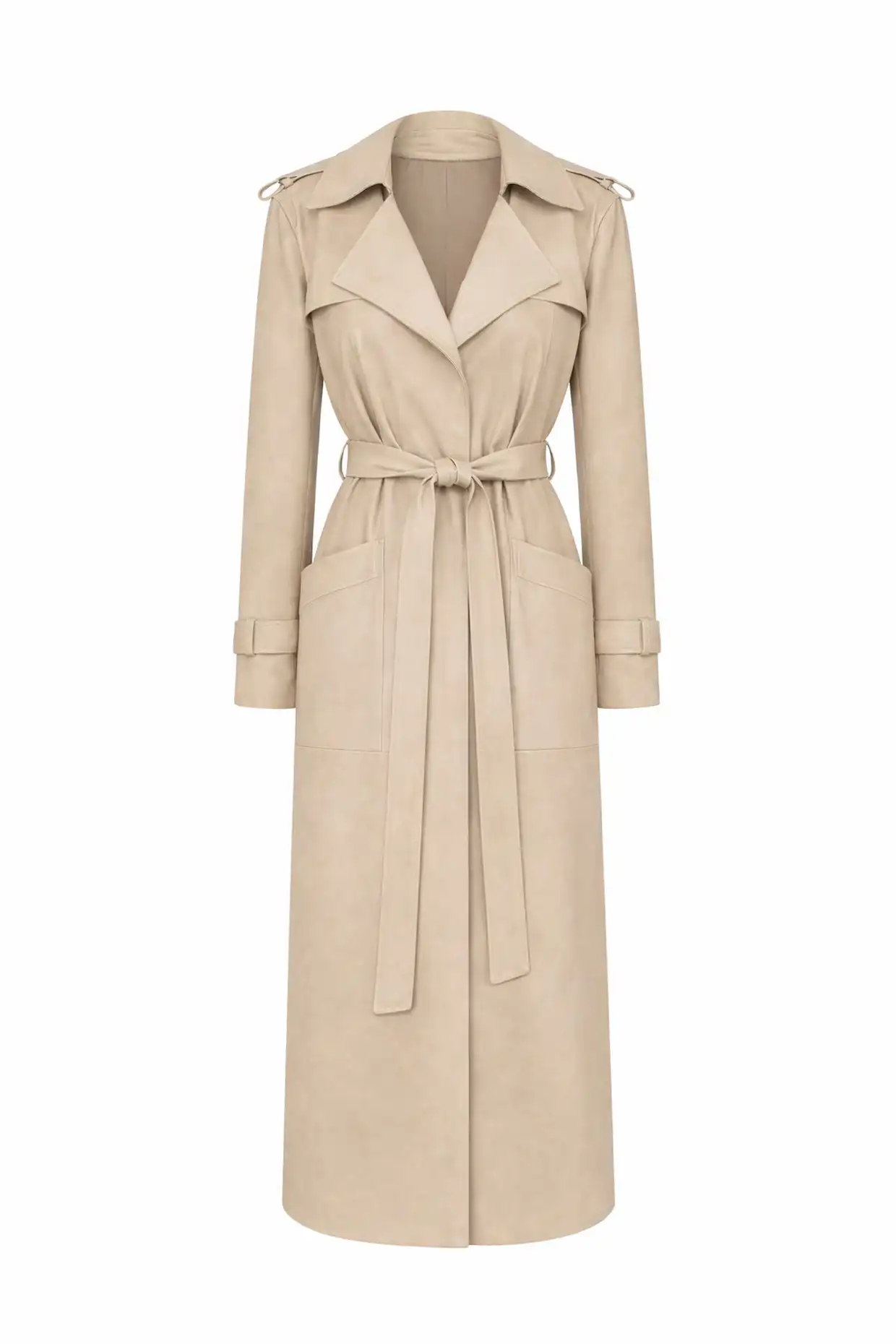 SAN REMO beige long leather trench coat. - Image 2