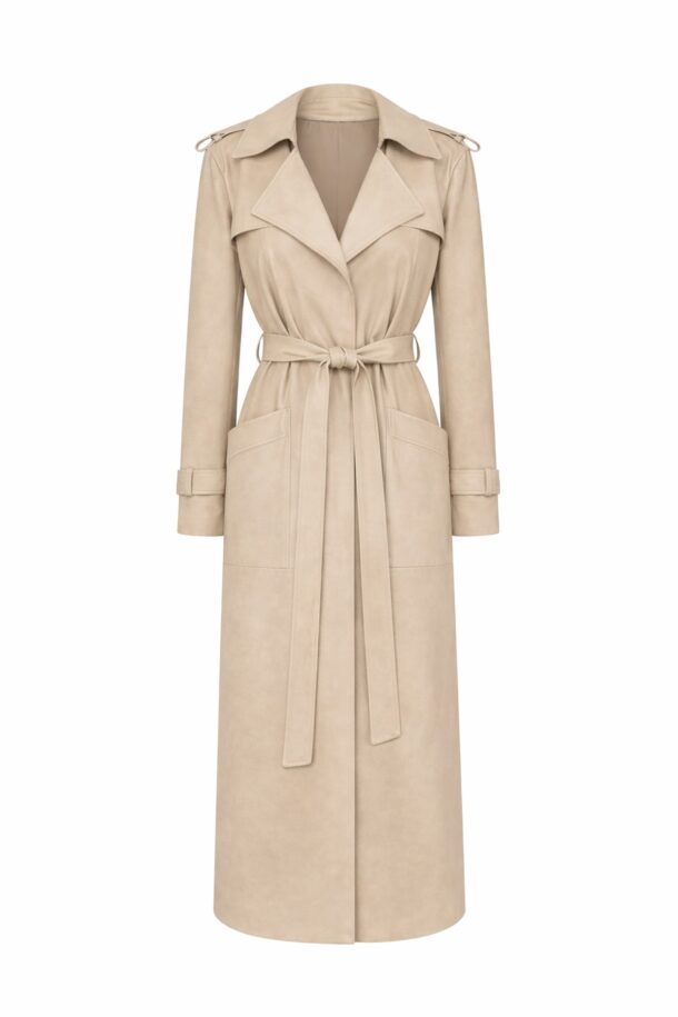 SAN REMO beige long leather trench coat.