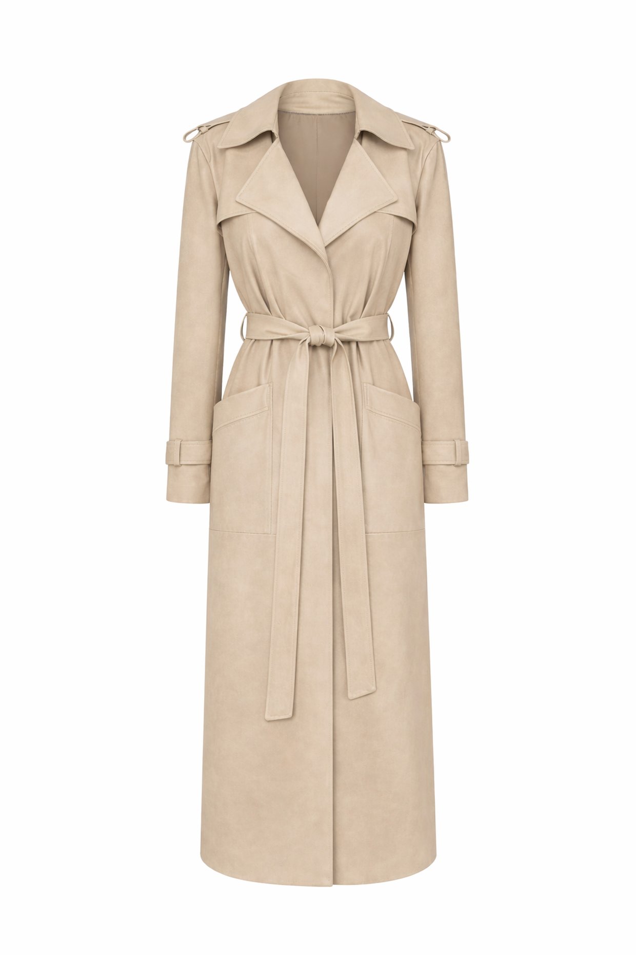 SAN REMO beige long leather trench coat.