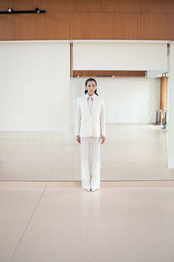 Cream wool flared trousers